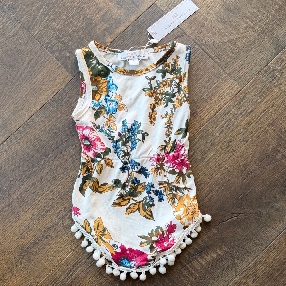Bailey’s Blossoms Sleeveless Dress with Pom Pom Trim